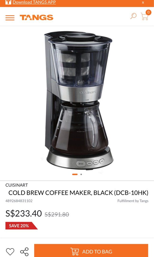 CUISINART COLD BREW COFFEE MAKER, BLACK (DCB10HK), TV & Home