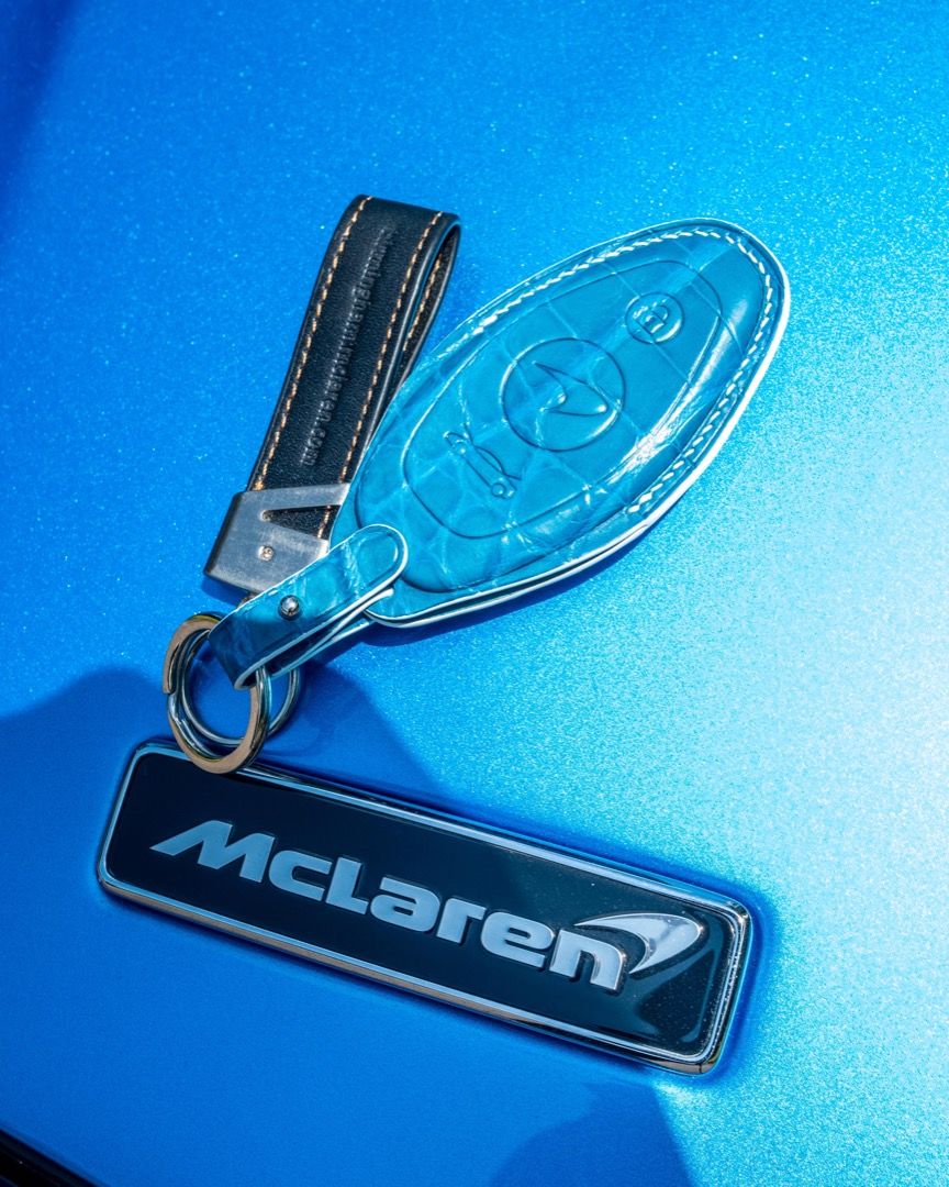 Custom Made McLaren Car Key Pouch in Miami Blue Crocodile Leather