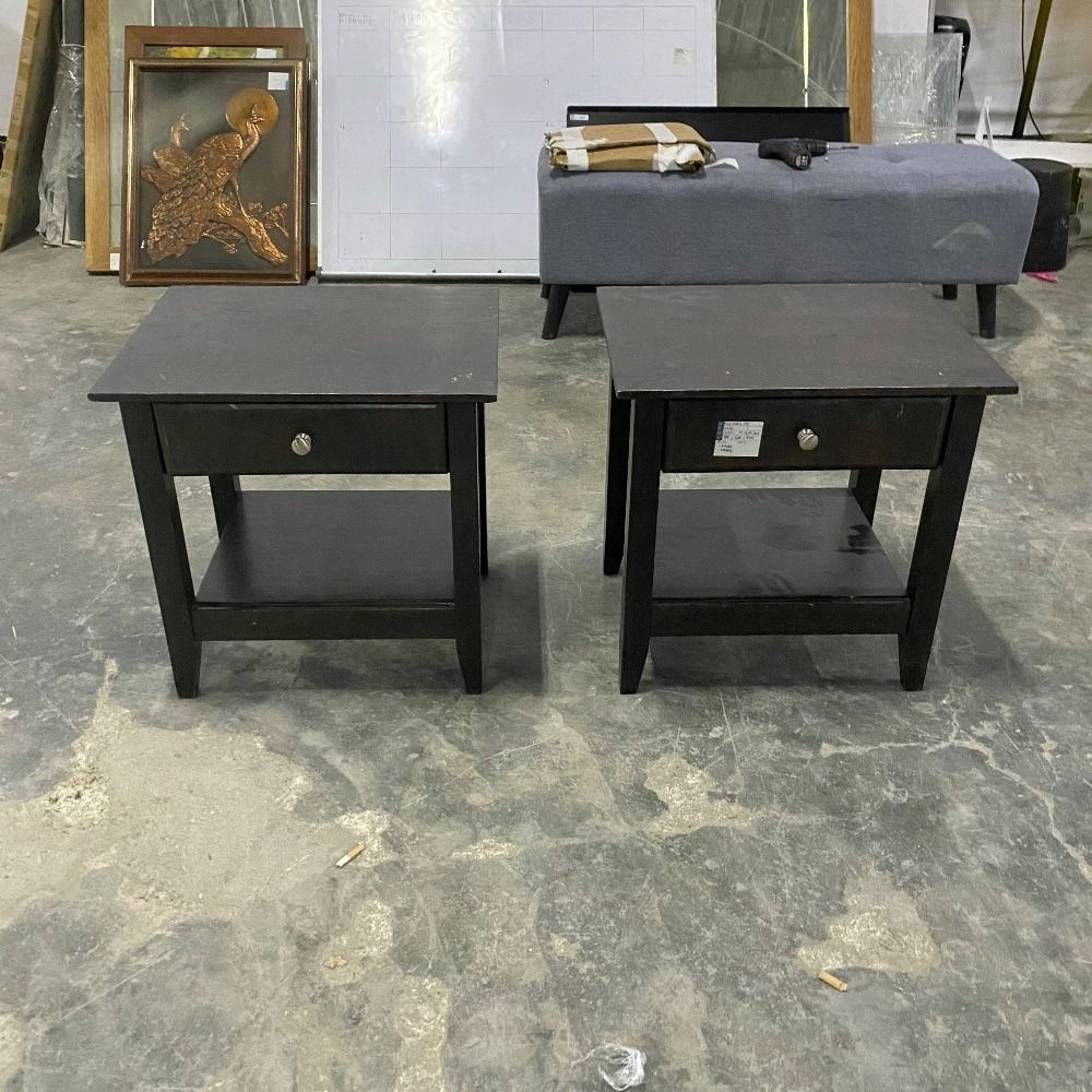 (F20037203) Dark Brown Wooden Bedside Table With 1 Drawer / Meja Sisi Katil Kayu Coklat Tua