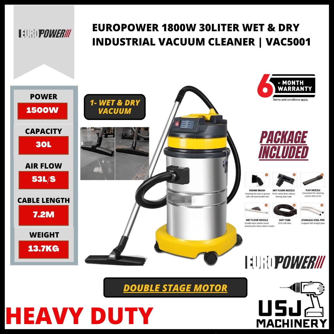 EuroPower 1800W 30Liter Wet & Dry Industrial Vacuum Cleaner VAC5001 6