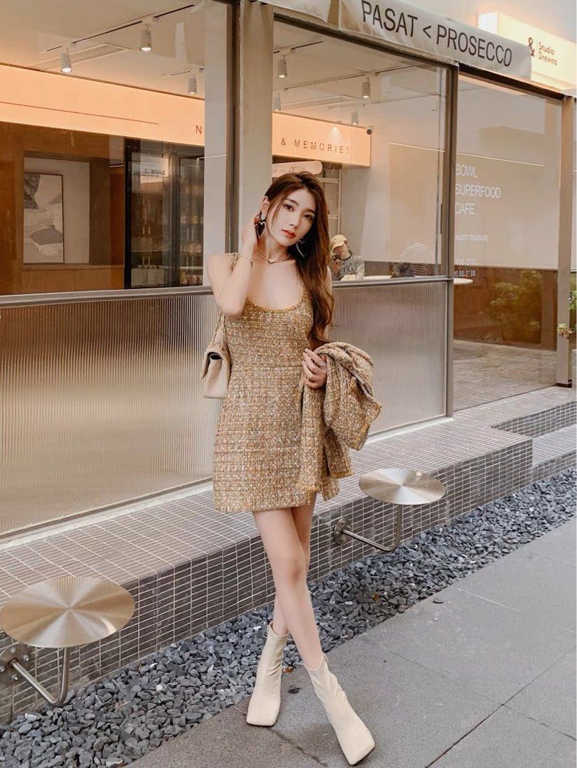 slim fit dress slacks Axel Sequin Mini Dress Gold