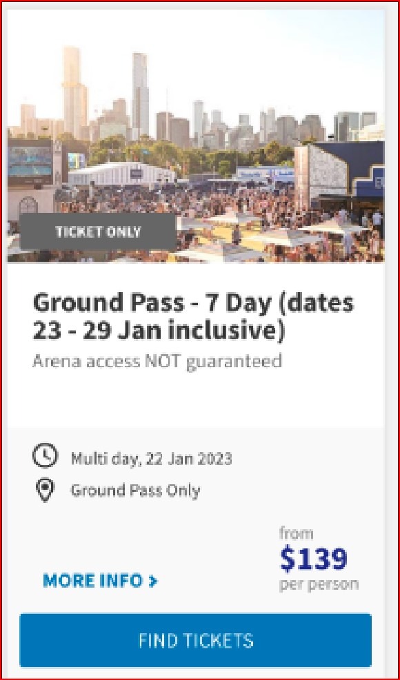 Ground Pass Australian Open Tickets, Tickets & Vouchers, Event Tickets on Carousell