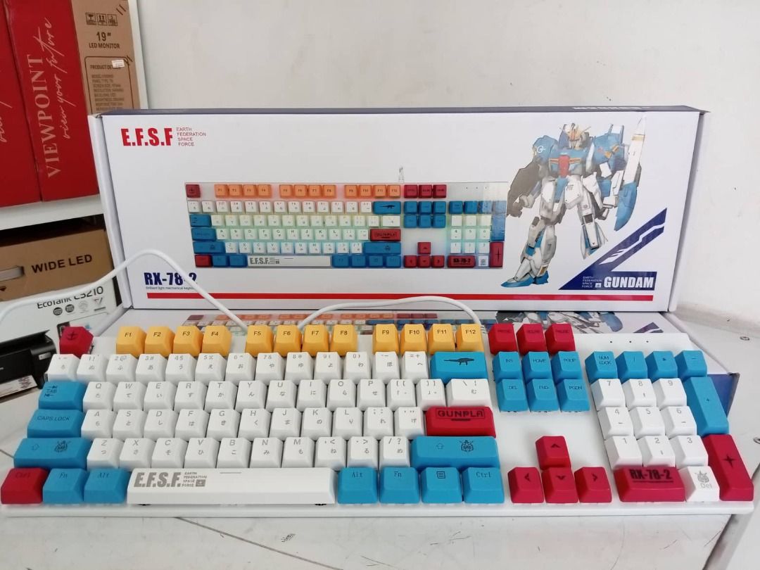 gundam michanical keyboard (Category: Computer Keyboard) located in Caloocan City. Submitted by arlinkPC (Listing ID 1210262040, Image 3). Description: Rx-78-2 brilliant light mechanical key board and mouse Keyboard specs Mechanical shaft Metal cover Colorful ledlight Nylon braid line suspension keycap Mouse specs Anti-skid roller design 3600dpi Side key funcyion Colorful ledlight Ergoromic design 1.5m nylon braid line .