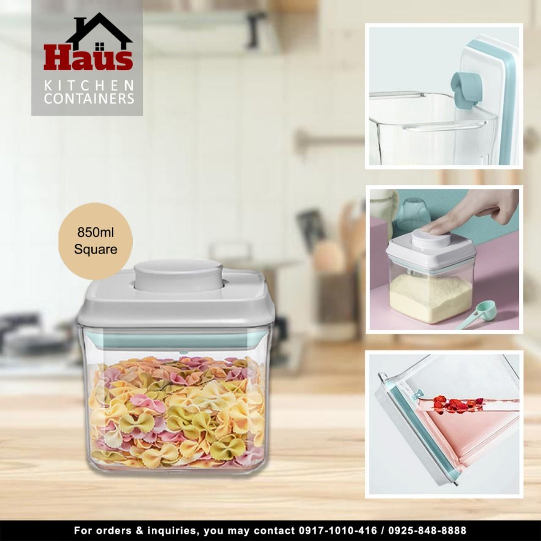 Haus Food Container Square Airtight 1 Touch Button 2500ml, Commercial