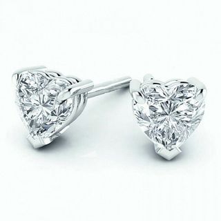 Heart shaped solitaire diamond earrings 14k gold plated on hand