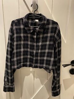 H&M long sleeves plaid cropped top