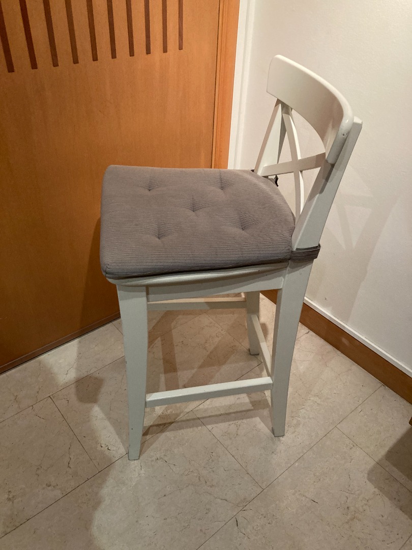 IKEA INGOLF bar stool / high chair with backrest, 63cm, white, solid