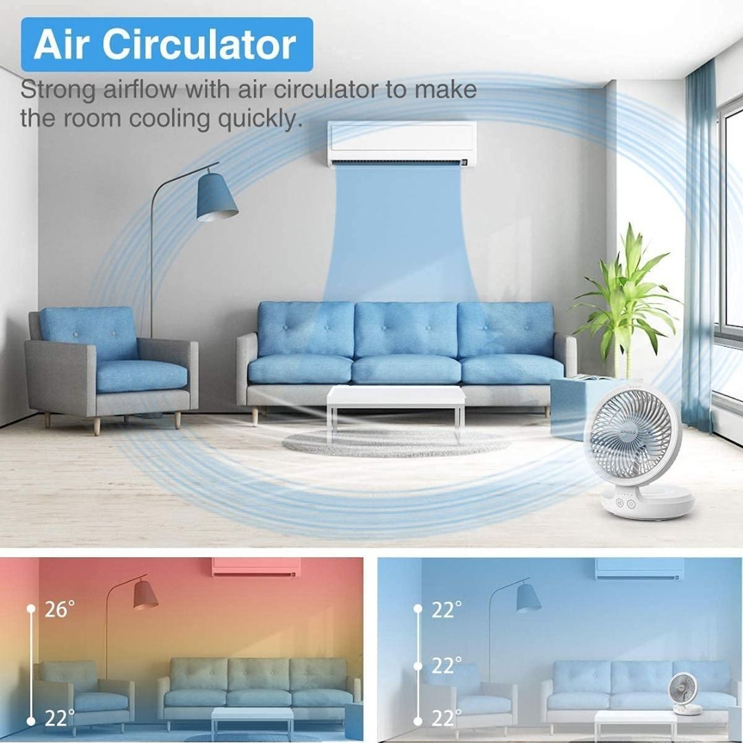 infray USB Desk Fan Rechargeable Portable Oscillating Table Fan with