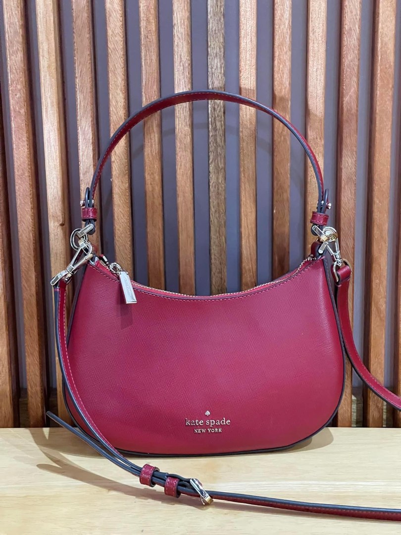 Kate Spade Staci Half Moon Small Shoulder Bag Crossbody Red Currant Leather