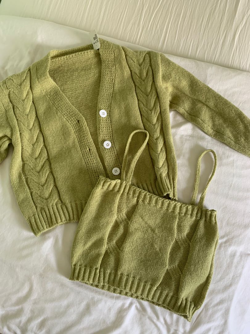 Knitted Overall and Cardigan Set