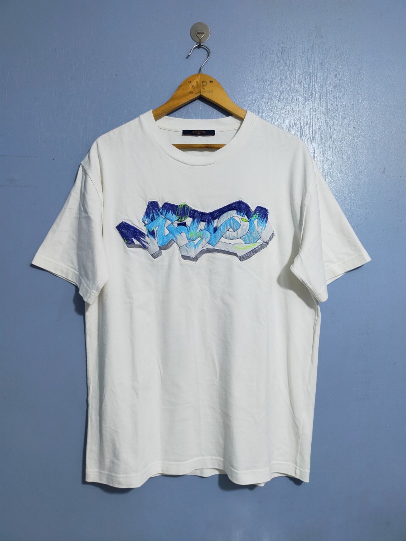 3D LV Graffiti Embroidered T-Shirt - Luxury White