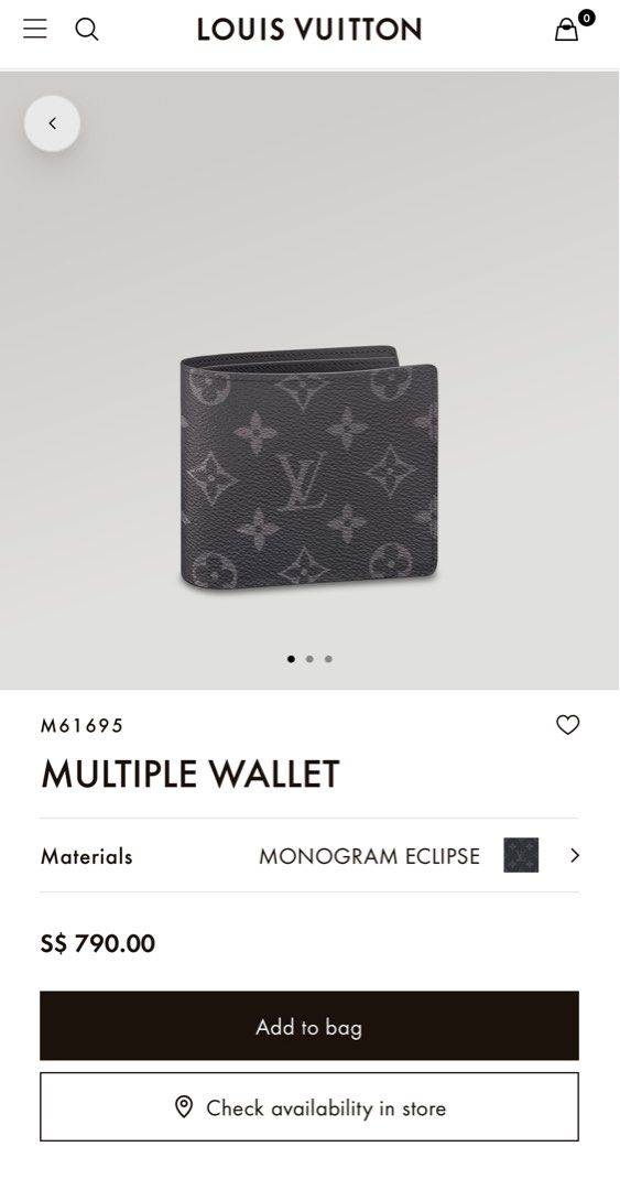 LOUIS VUITTON Monogram Eclipse Canvas Multiple Wallet Black/Grey