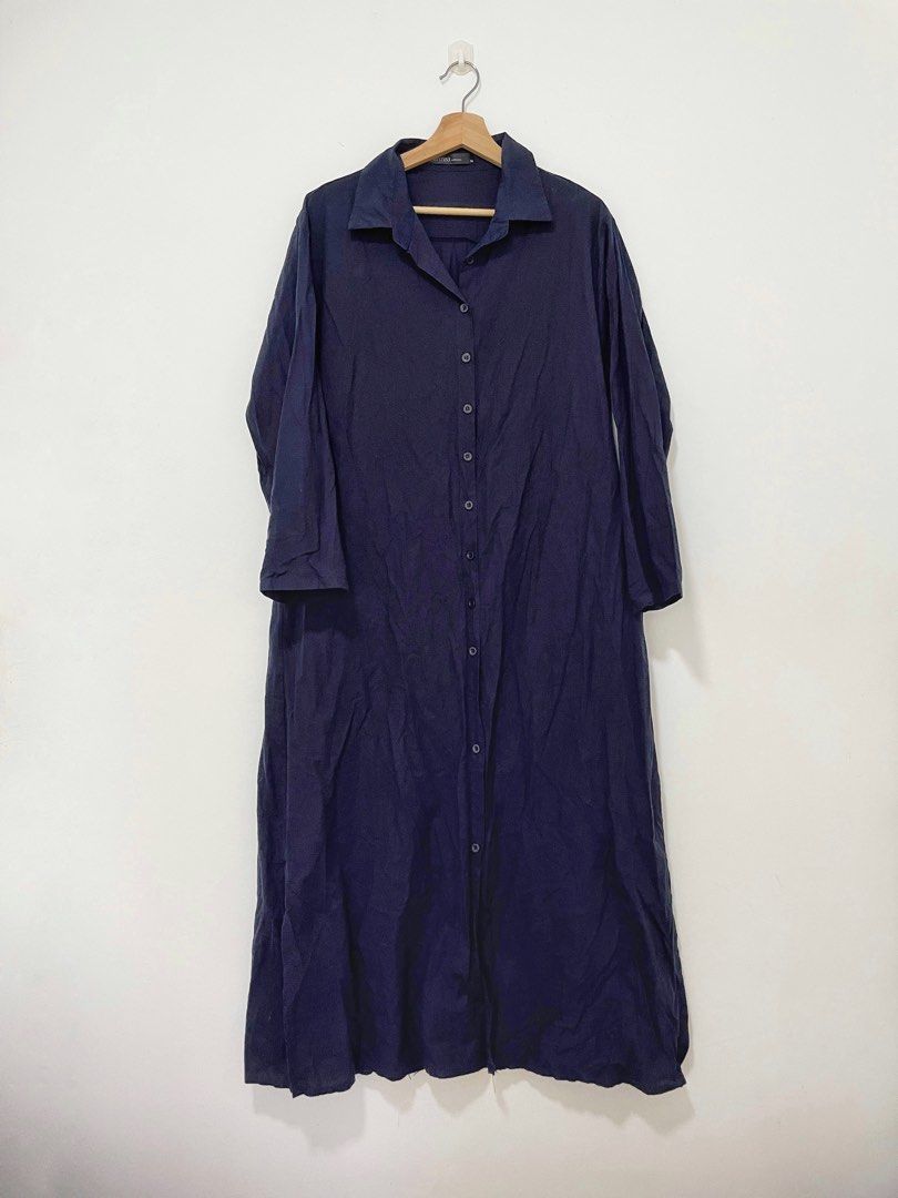 Navy Blue Shirt Dress With Waist Coat
