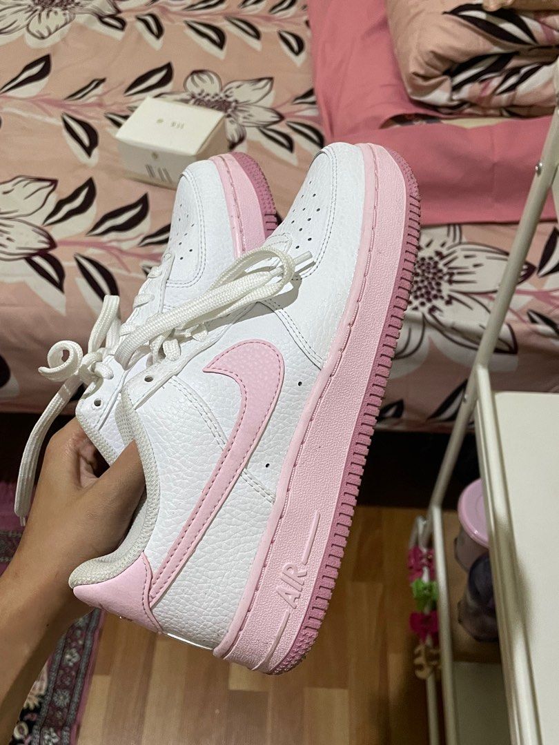 Nike Air Foce White Pink Fesyen Wanita Sepatu Di Carousell