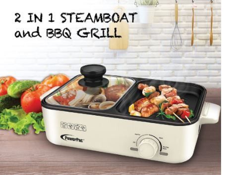 PowerPac Steamboat with BBQ Grill, 2 in 1 Multi Cooker with Non-stick ...