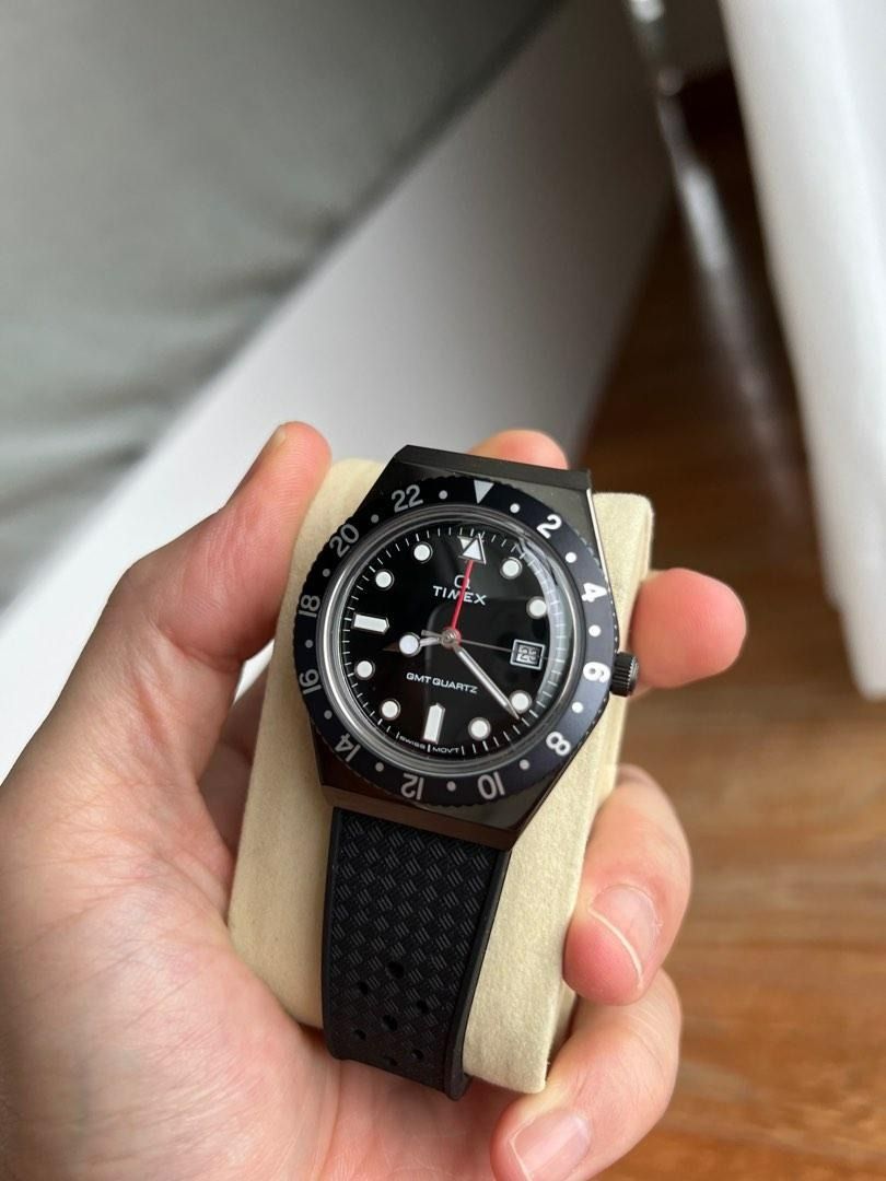 Q Timex GMT 38mm Synthetic Rubber Strap Watch