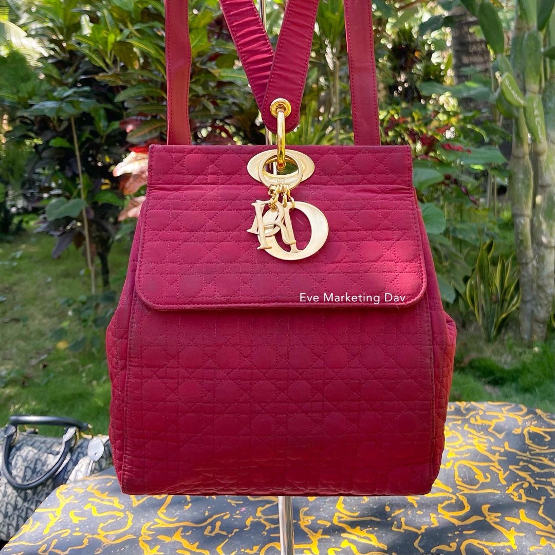 Rare Lady Dior Red Cloth Backpack Luxury Bags Wallets