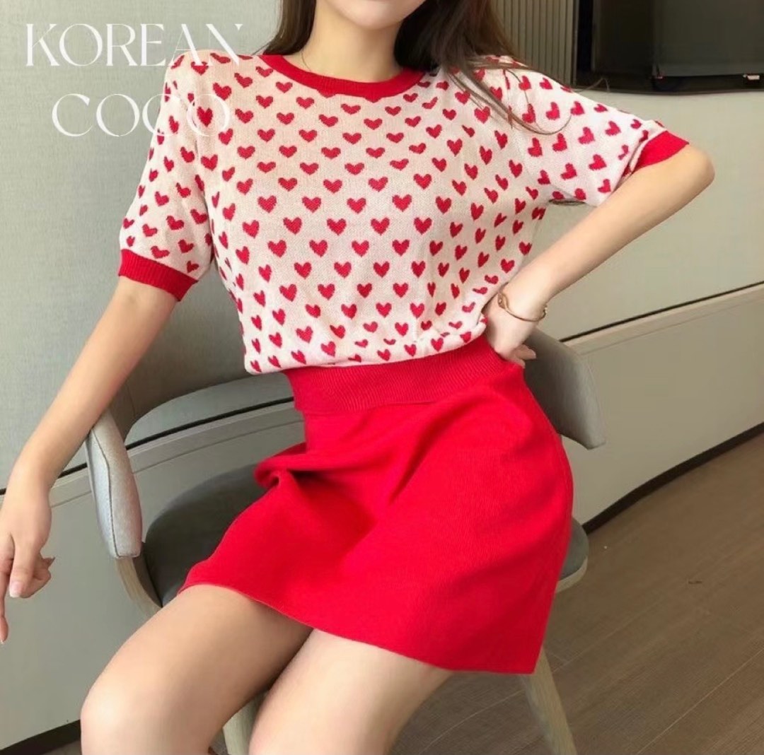 Hand Over Heart Graphic Knit Top in Red main image 0