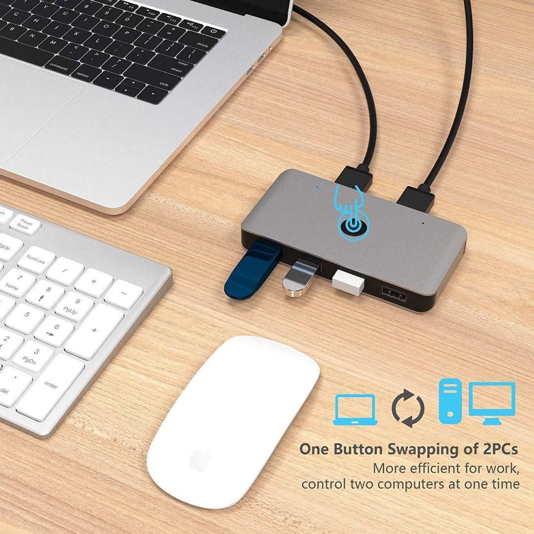 Rocketek USB 2.0 Switch Selector, Two Computers 6 Port USB 2.0 ...