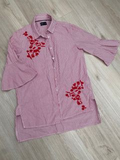 ROPE stripe embroidery blouse