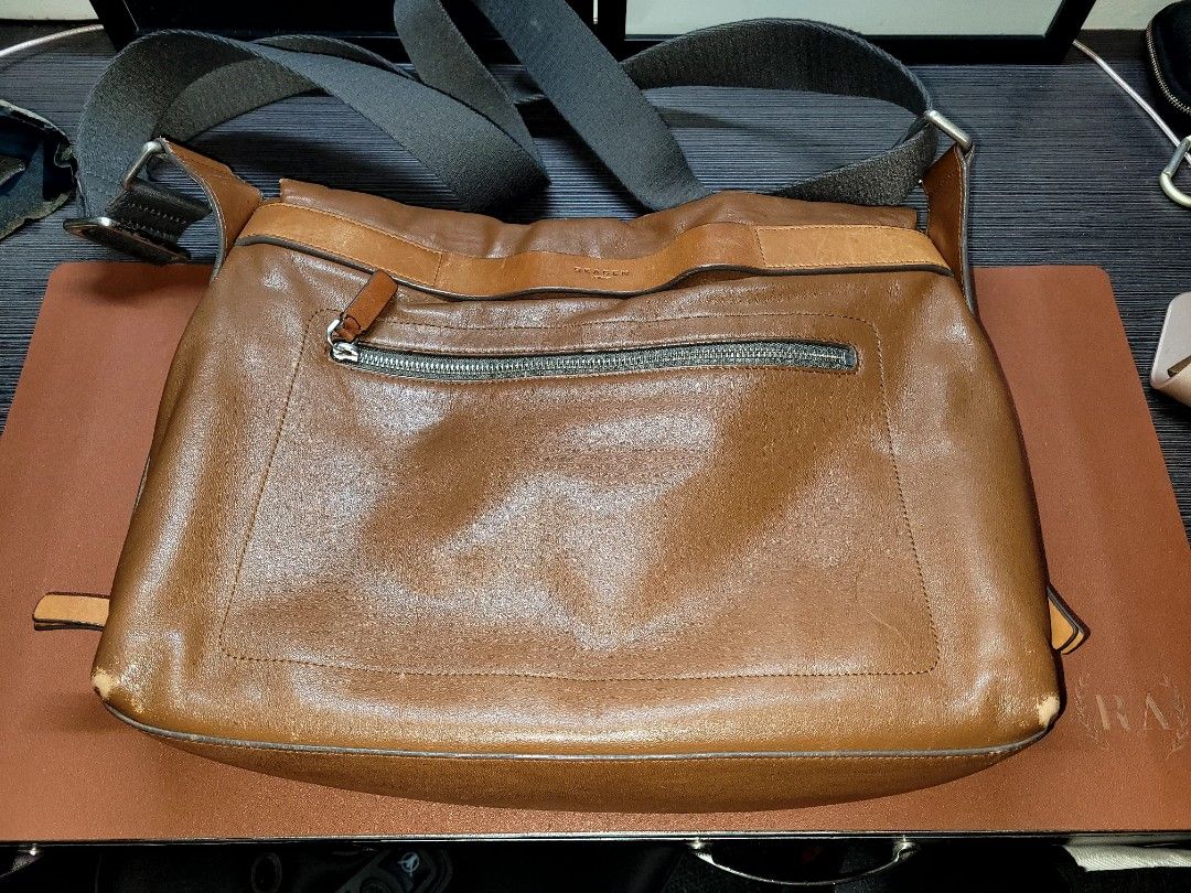 Skagen Eric leather messenger bag in Saddle Tan colored leather