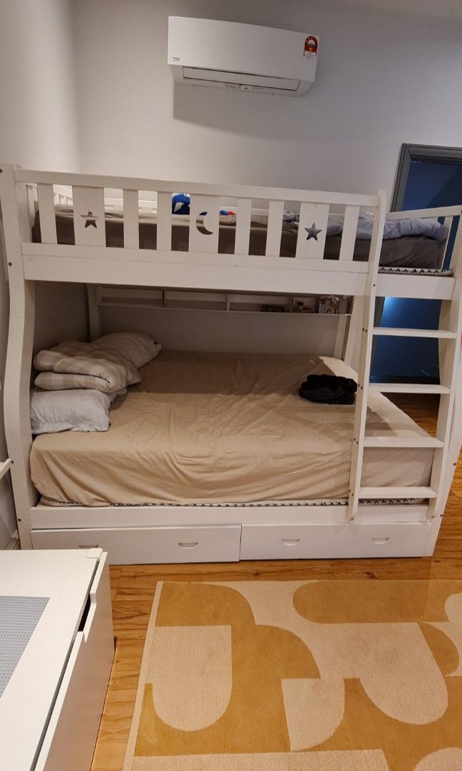 Solid Wood Bunk Bed Queen and Super Single, Furniture & Home Living