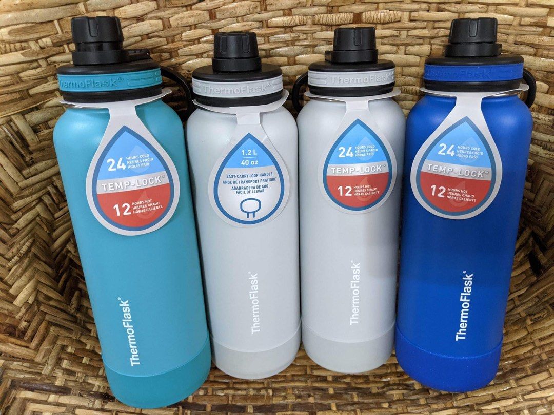 ThermoFlask – Bouteille d’eau isotherme à double paroi en acier inoxydable, avec deux couvercles ThermoFlask – Bouteille d’eau isotherme à double paroi en acier inoxydable, avec deux couvercles