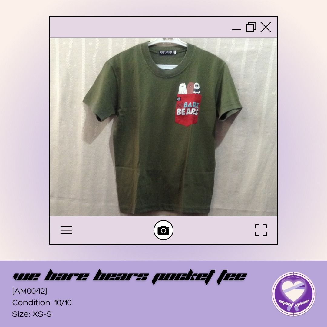 [Thrift Apparel] We Bare Bears Pocket Tee (Category: Shirts) located in Quezon City. Submitted by agentmuse_ (Listing ID 1209527609, Image 1). Description: ❤️‍🩹 used with care ❤️‍🩹 rfs: no longer my aesthetic ❤️‍🩹 size: xs on tag, but can fit up to s frames ❤️‍🩹 please feel free to reach out for more pics and/or info if interested 💰 mop: gcash 🚚 mod: buyer's choice; shopee co for shipping.