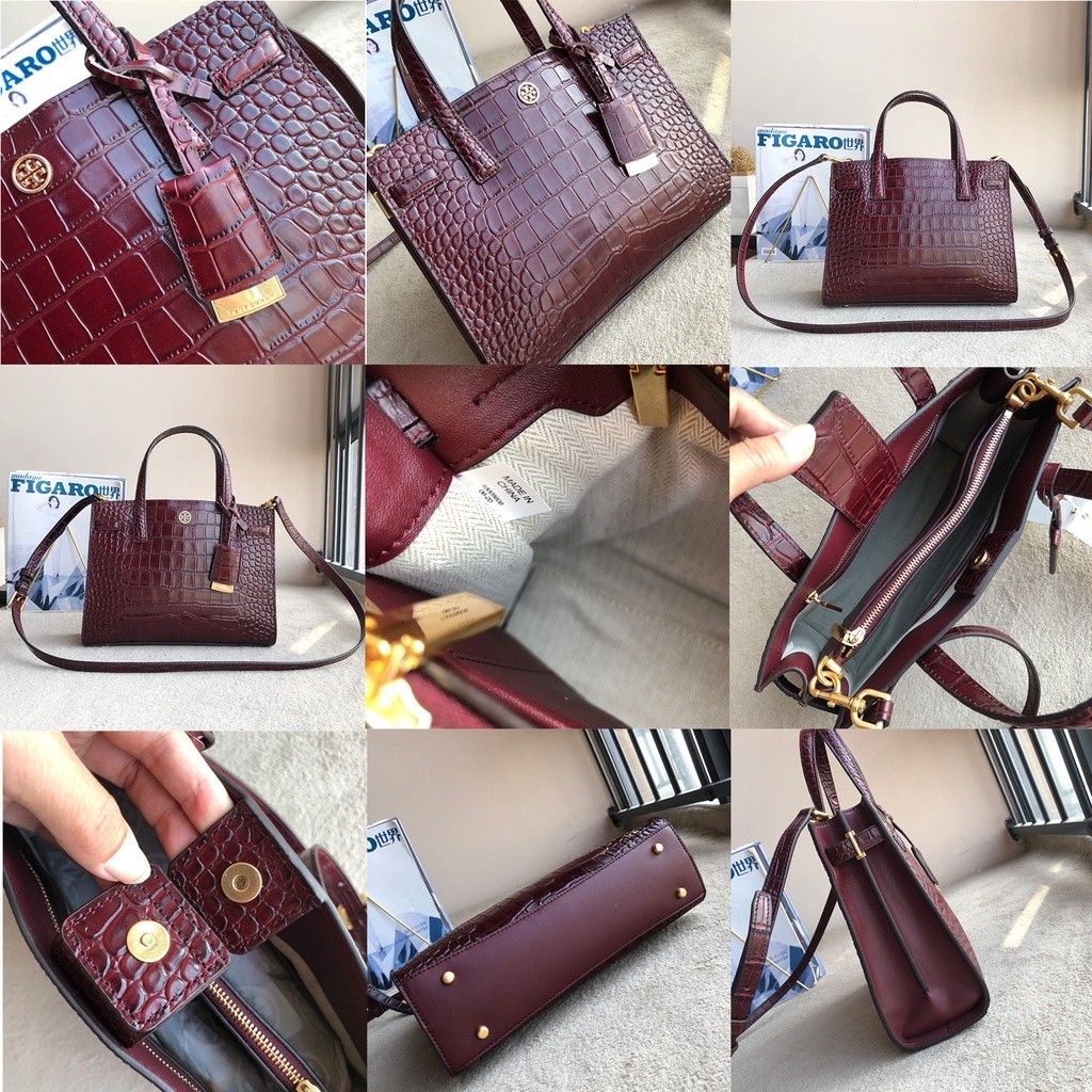 TORY BURCH: Walker handbag in grained leather - Red
