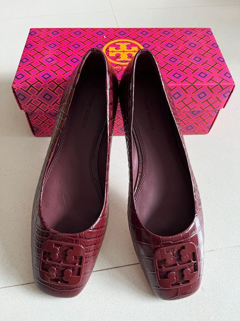 Tory Burch Faux Croc Skin Maroon Flats