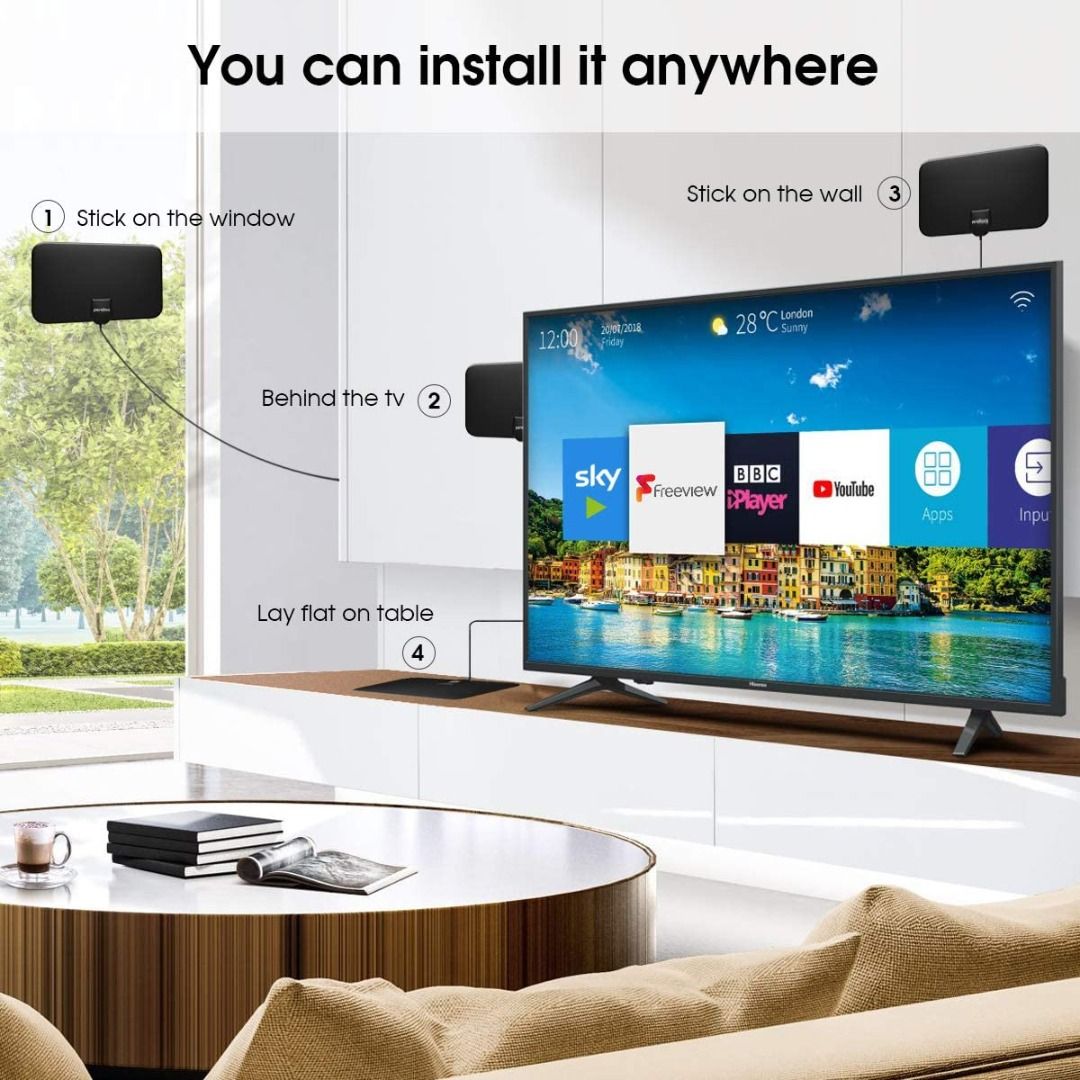 TV Aerial, Freeview Indoor TV Aerial 50 Mile Range Amplified Digital TV