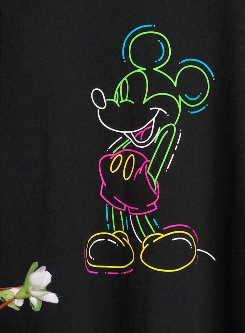 Disney Crop Top Mickey Mouse Tank Top Black Neon Sign Graphic Kidcore