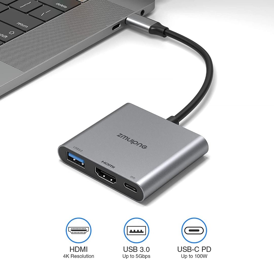 USB C to HDMI Adapter, 3 in 1 HDMI to USBC Digital AV Multiport Adapter