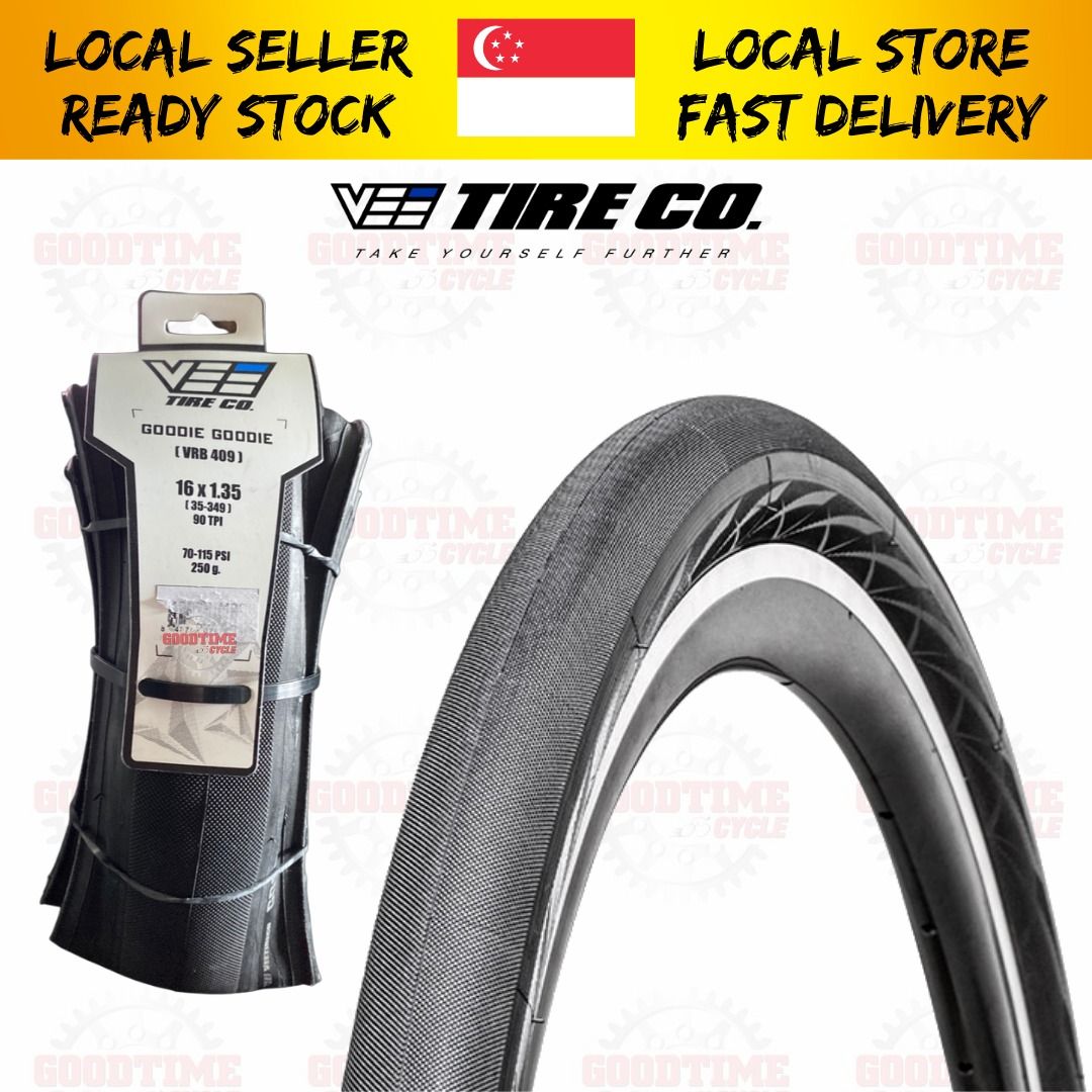 VEE TIRE CO Goodie Goodie – Pneumatico Bici Pieghevole 16 Pollici Per Brompton, Dahon, Tern – Fianco Nero O Beige – 16x1.35 / 16x1 3/8