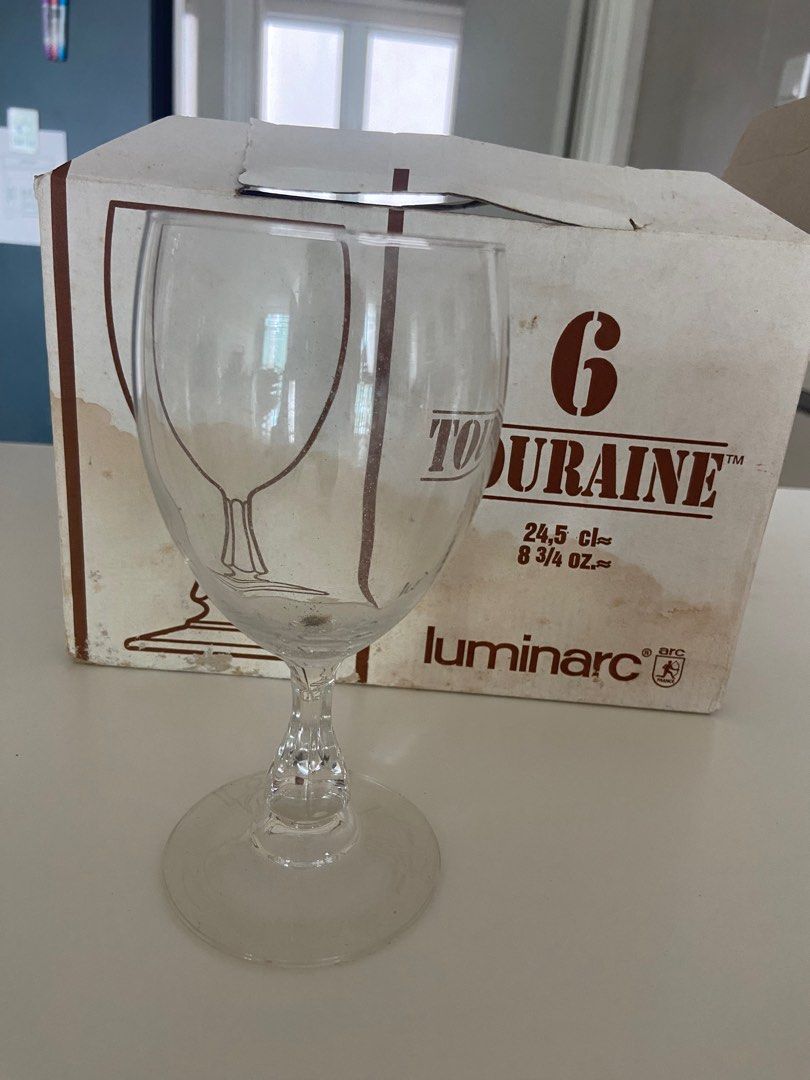 Vintage French Luminarc wine glass set, Furniture & Home Living