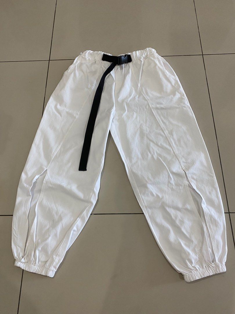 White Baggy Track Pants with slits, Women's Fashion, Bottoms, Other Bottoms  on Carousell
