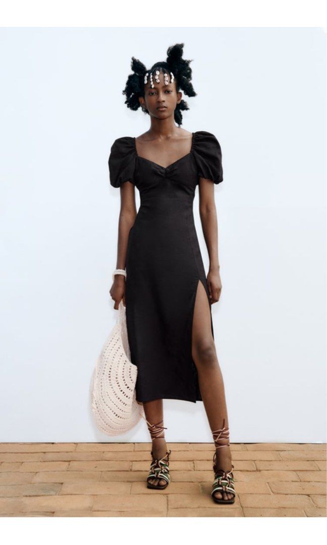 Zara black linen dress store