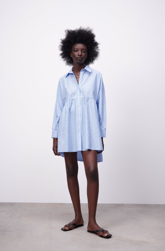 Zara blue and white striped shirt dress clearance