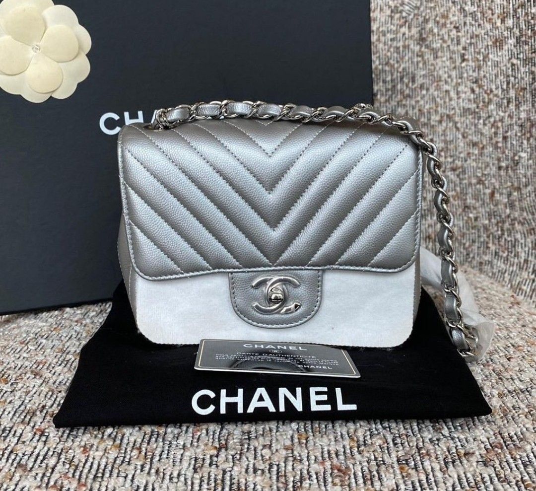 Chanel mini square chevron caviar sales