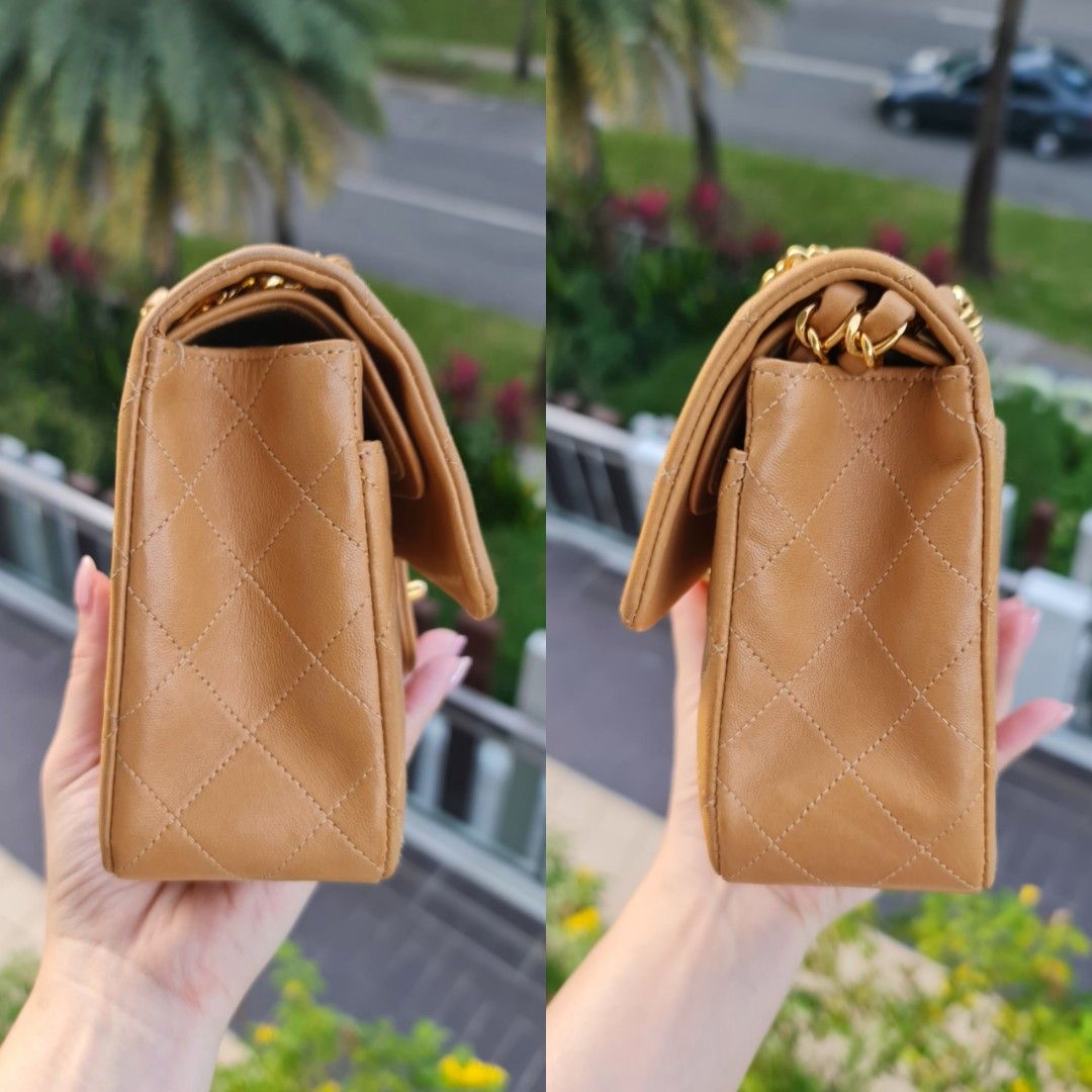 Chanel Vintage Small Single Full Flap Bag Beige Lambskin 24K Gold Hardware