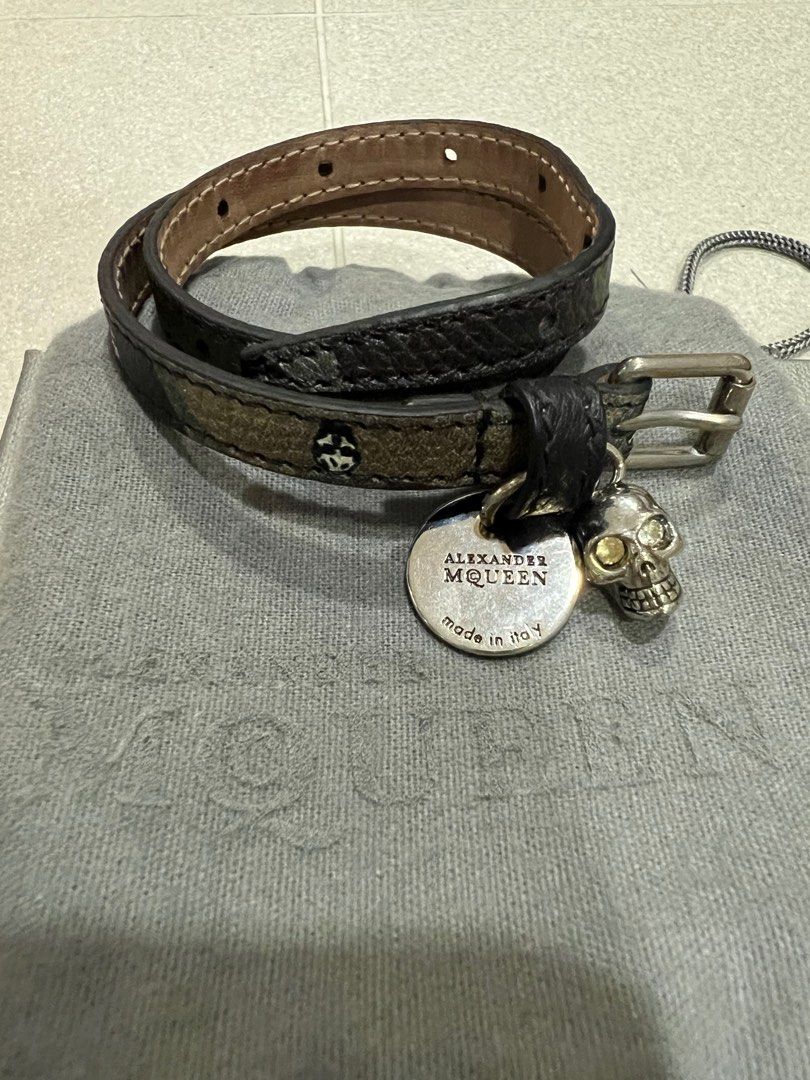 Alexander McQueen double wrap camou leather bracelet Luxury