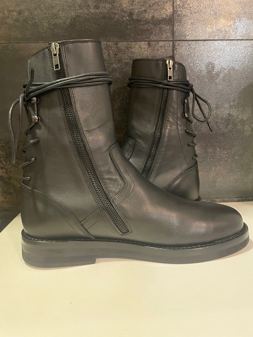Ann Demeulemeester Vitello backlace Combat boots Men s Fashion
