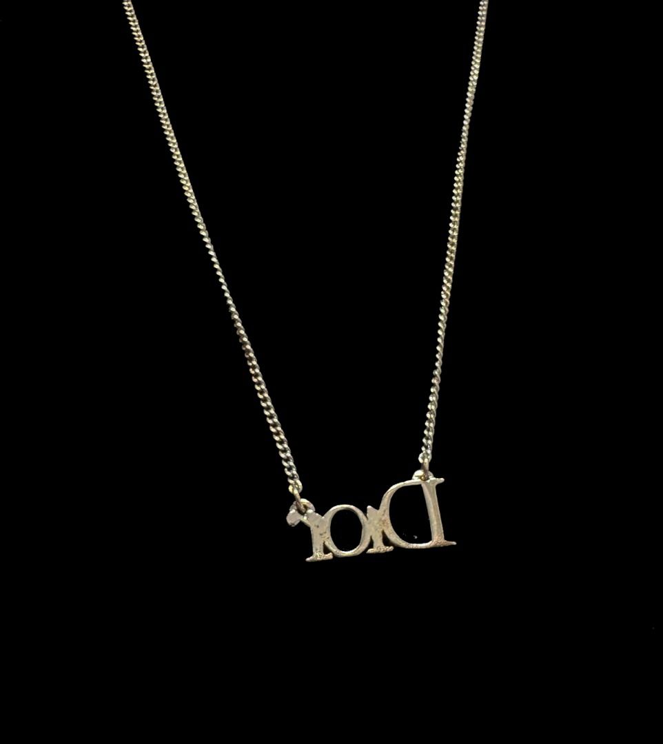 Silver dior logo necklace clearance