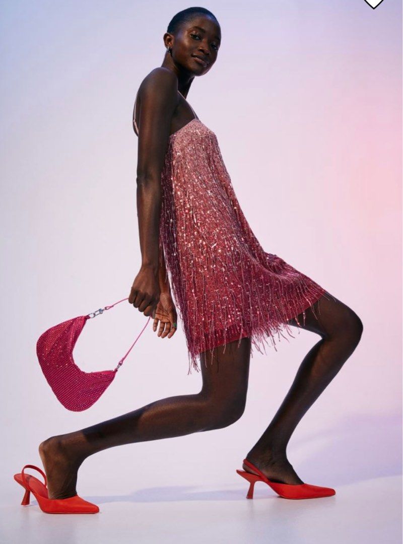 Pink sequin discount dress zara