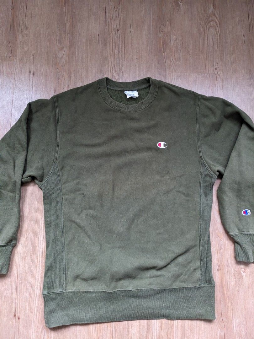 Champion reverse weave olive green sweatshirt Men s Fashion Tops