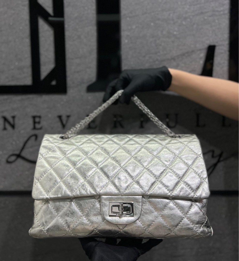 Chanel Reissue 2.55 Large Silver Metallic Aged Calfskin Bag