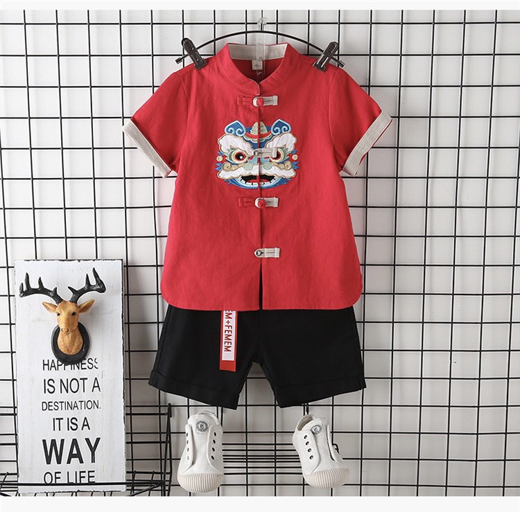 CNY Clothes Boys Traditional Costume Hanfu Lion Dance Chinese Print