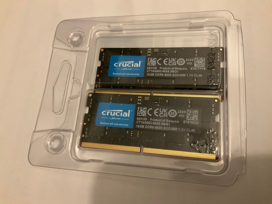 有單）Crucial 32GB Kit (2x16GB) DDR5-5600 SODIMM, 電腦＆科技, 電腦