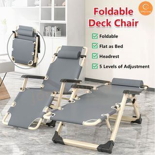[FREE DELIVERY] Folding Chair Office Home Reclining Chair Leisure Nap Bed Portable Balcony Beach Deck Chair
