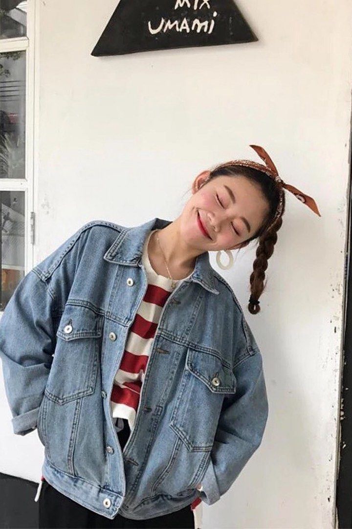 Embroidered oversized denim jacket shop